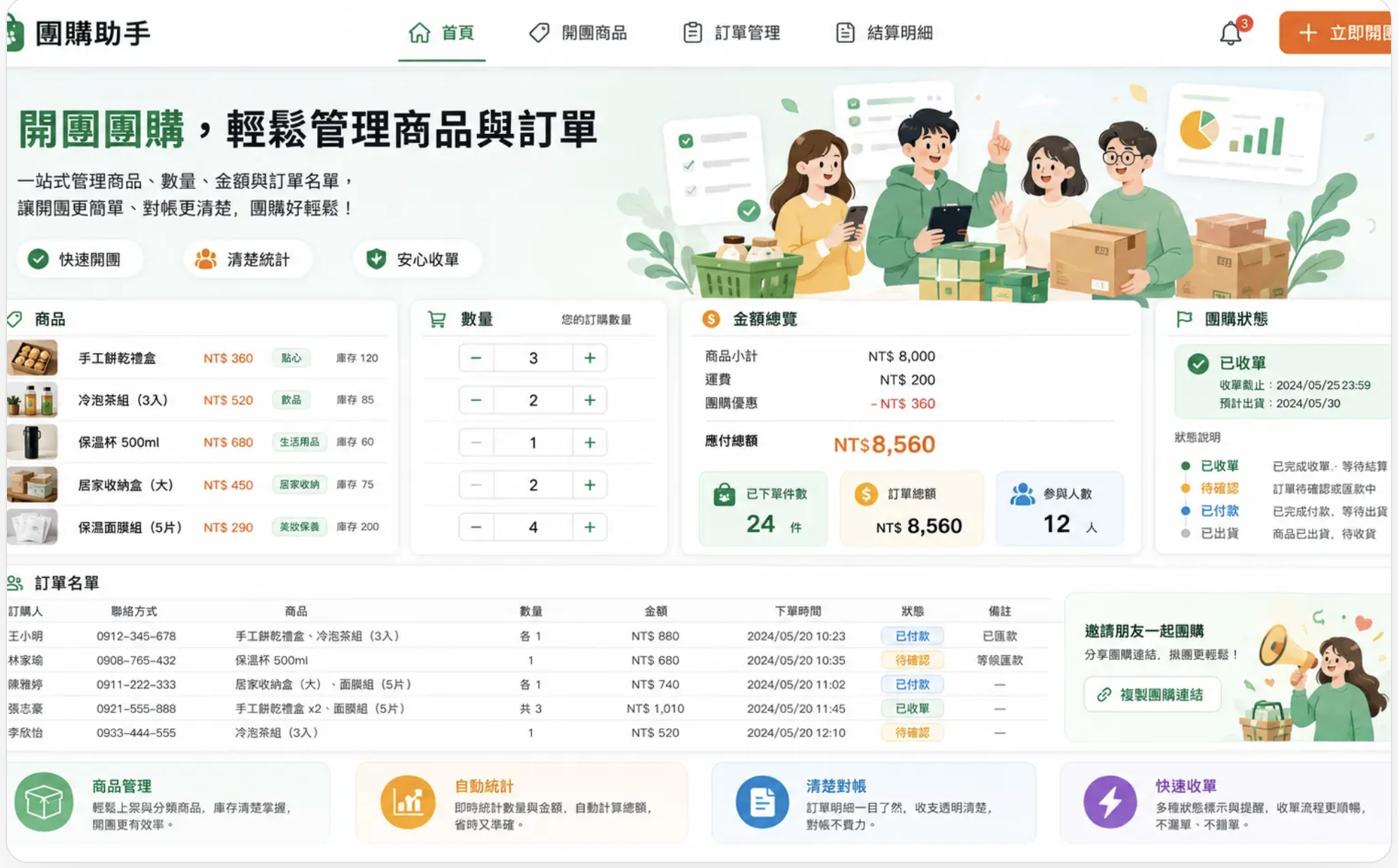 開團團購表單網站預覽