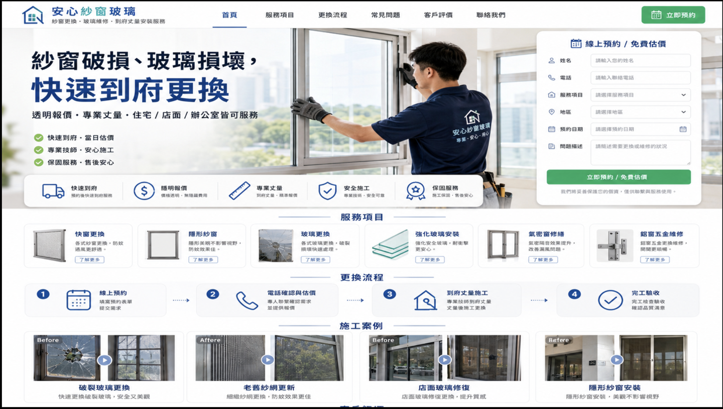 紗窗玻璃維修網站製作網站預覽